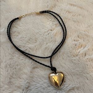 Black Braided Necklace with Gold Heart Pendant